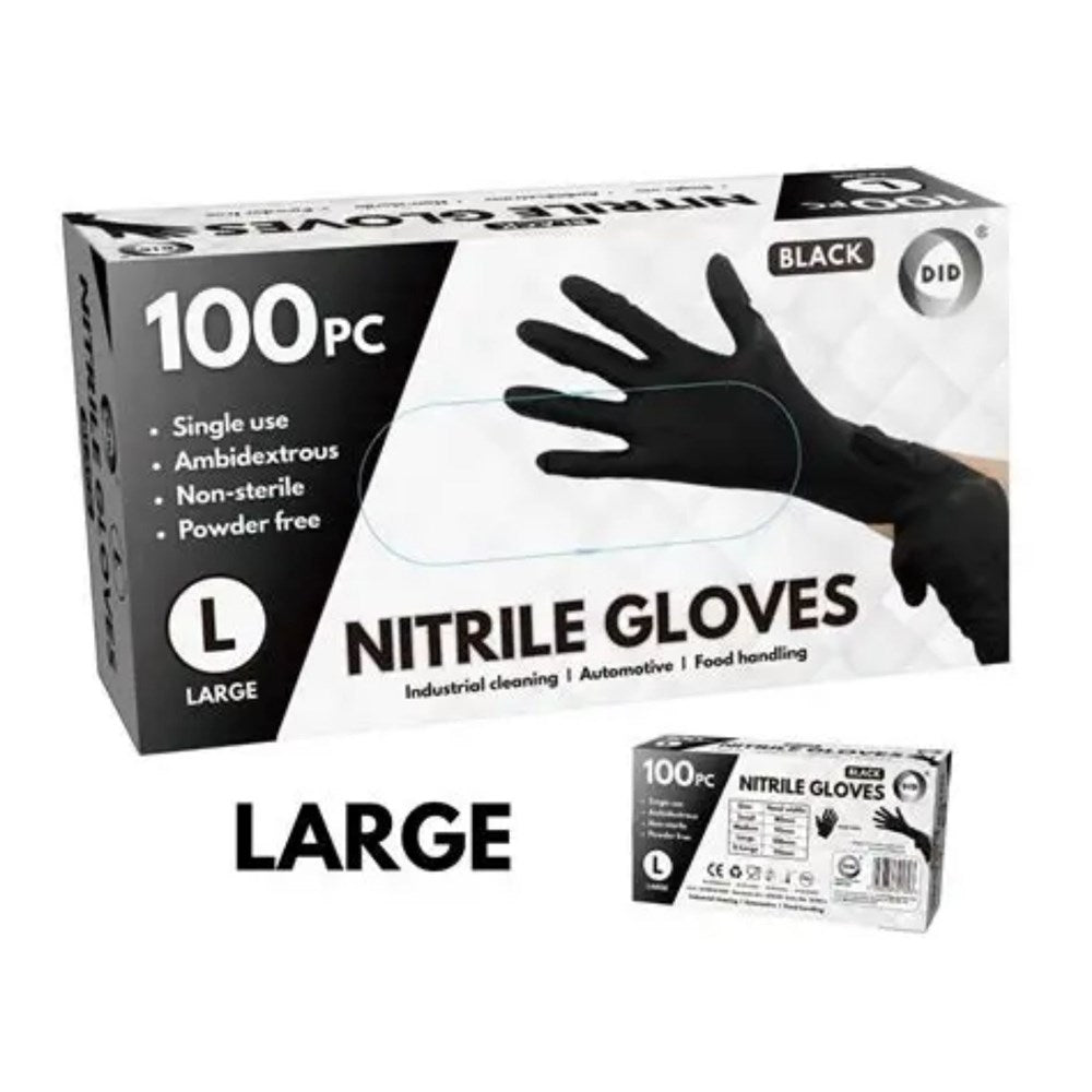 Black Nitrile Gloves - Large, 100 Pack