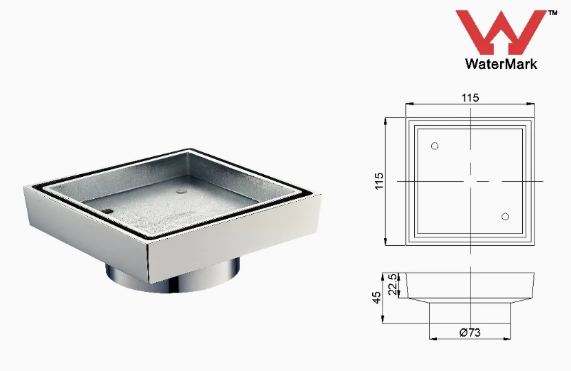 MonoDrain Tile Insert  Drain – Square Floor Waste (115 x115)